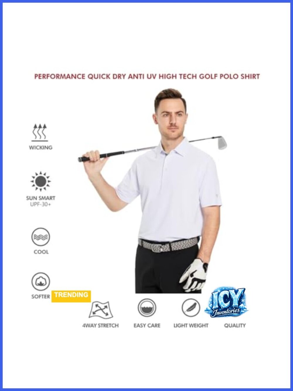 Men's Moisture Wicking Dry Fit Performance Golf Polo Shirt Short Sleeve - Picture 5 of 6
